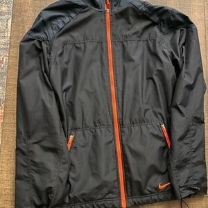 Nike Men's Black Windbreaker with Orange Zipper